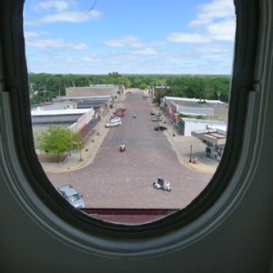 Bird's eye view, from third floor of courthouse.